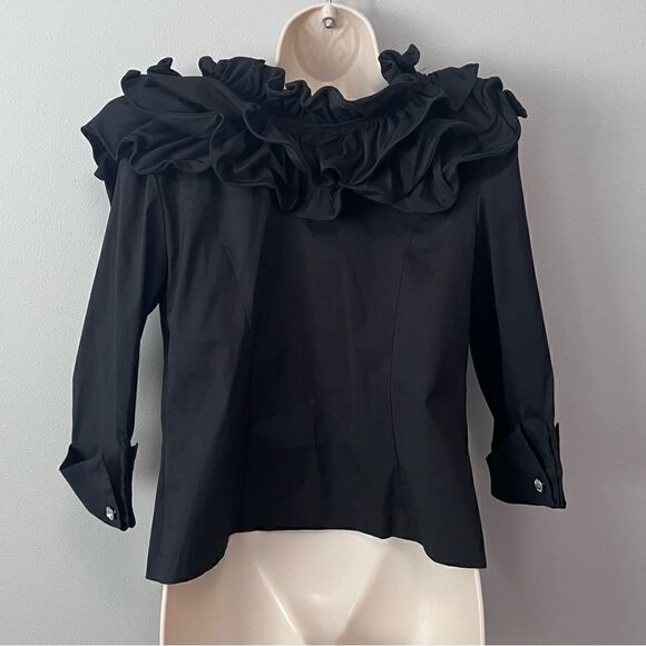 Joseph Ribkoff Wire Ruffle Neck with Rhinestone Zip Front Jacket Size 8 - Picture 5 of 9